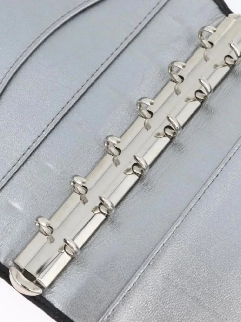 CHANEL Mademoiselle Agenda Day Planner Cover Leather Silver Black CC Auth mr2185